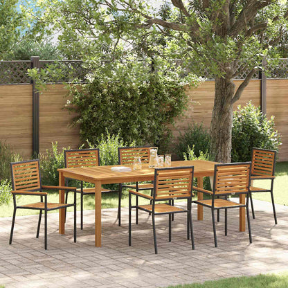 Set da Pranzo per Giardino 7 pcs Nero Legno di Acacia Massello