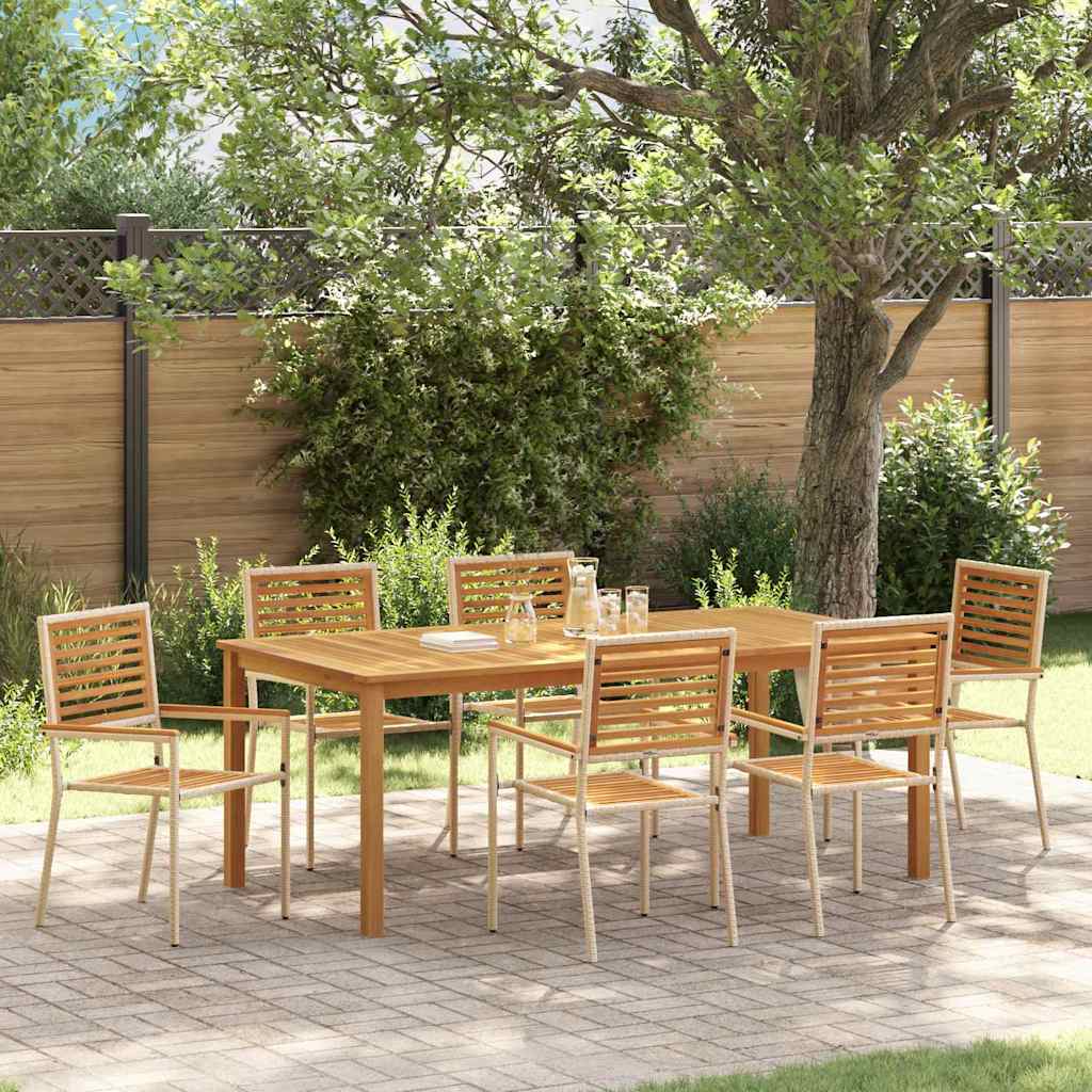 Set da Pranzo per Giardino 7 pcs Beige Legno di Acacia Massello