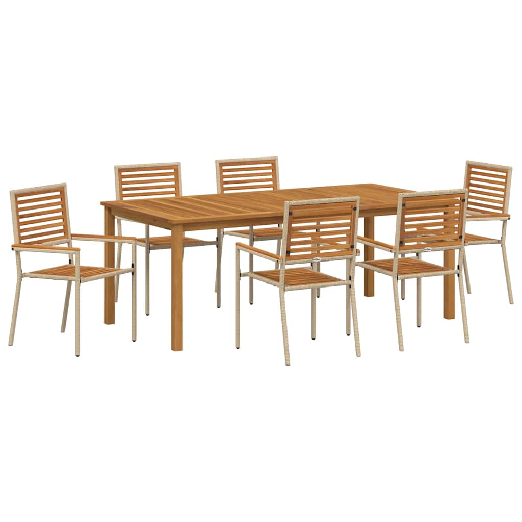 Set da Pranzo per Giardino 7 pcs Beige Legno di Acacia Massello