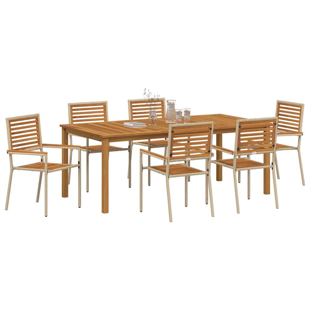 Set da Pranzo per Giardino 7 pcs Beige Legno di Acacia Massello