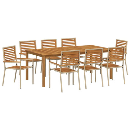 Set da Pranzo per Giardino 9 pcs Beige Legno di Acacia Massello