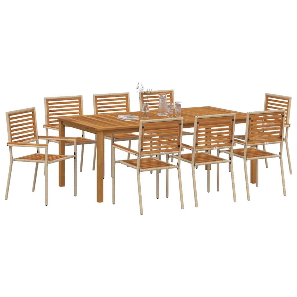 Set da Pranzo per Giardino 9 pcs Beige Legno di Acacia Massello