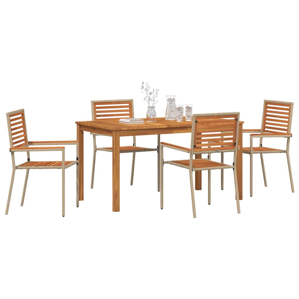 Set da Pranzo per Giardino 5 pcs Beige Legno di Acacia Massello