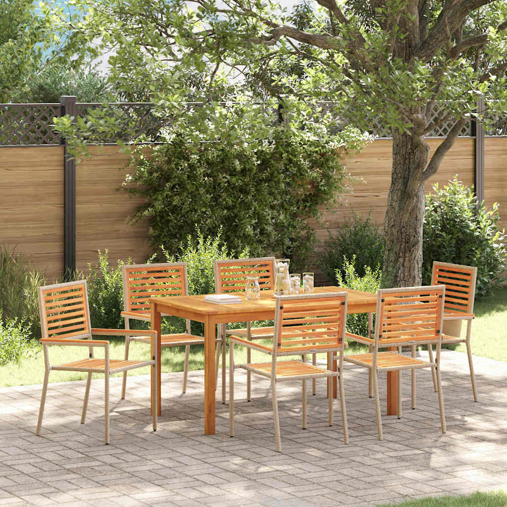 Set da Pranzo per Giardino 7 pcs Beige Legno di Acacia Massello