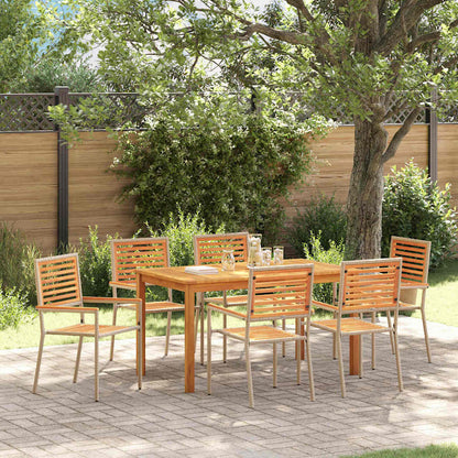 Set da Pranzo per Giardino 7 pcs Beige Legno di Acacia Massello