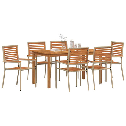 Set da Pranzo per Giardino 7 pcs Beige Legno di Acacia Massello