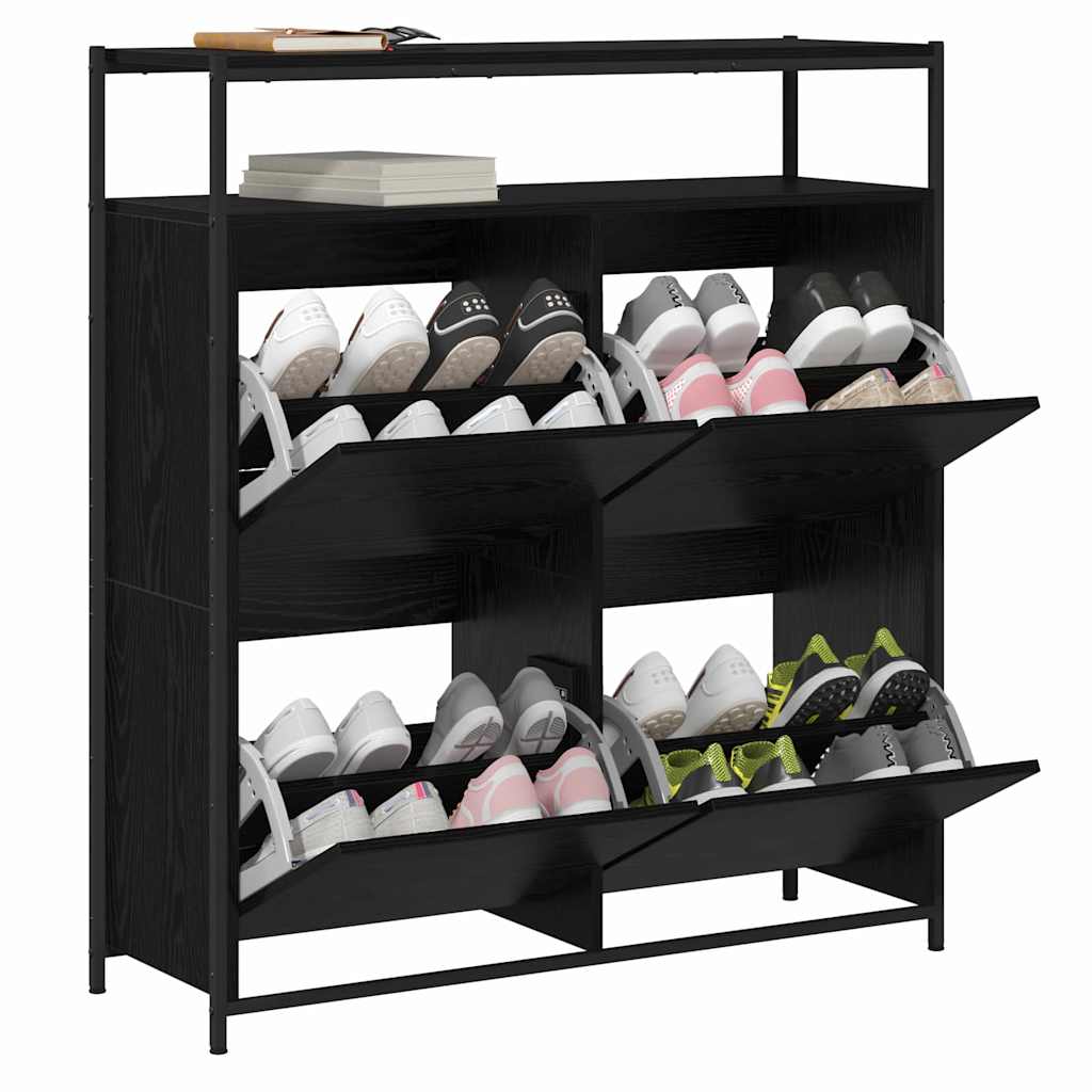 Mobile per scarpe con lo scaffale Rovere Nero 100 x 34 x 112 cm