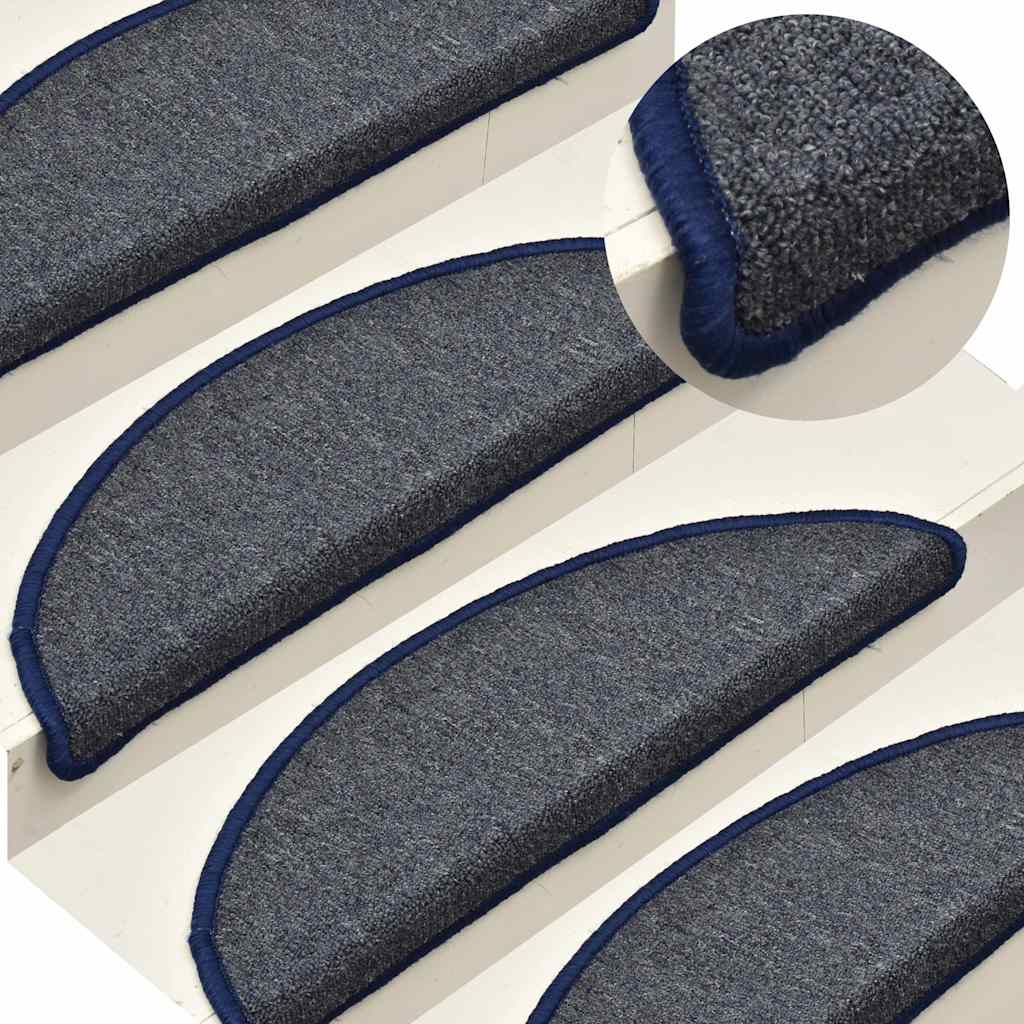Tappetini per scale 30 pz 56x17x3 cm Grigio scuro e blu semicircolari