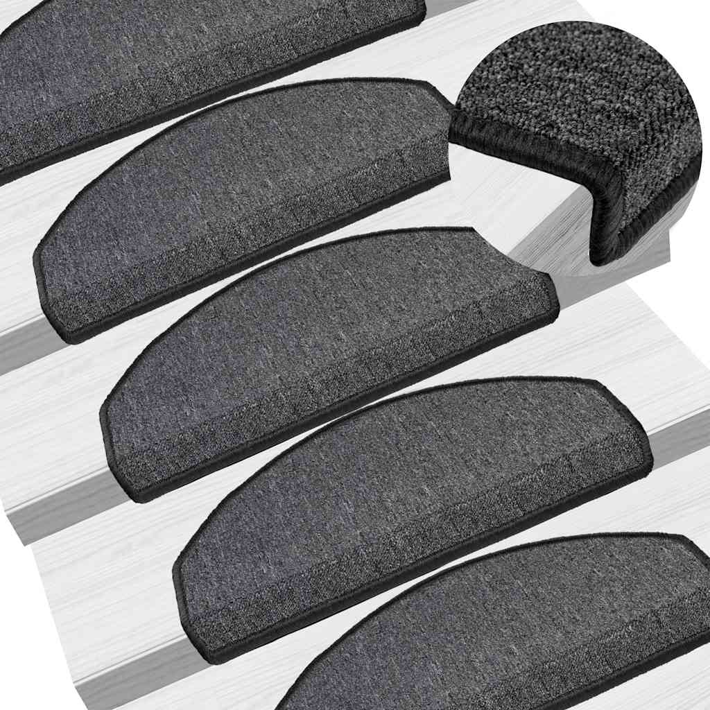Tappetini per scale 30 pz 65x24x4 cm Antracite Semicircolari Grandi