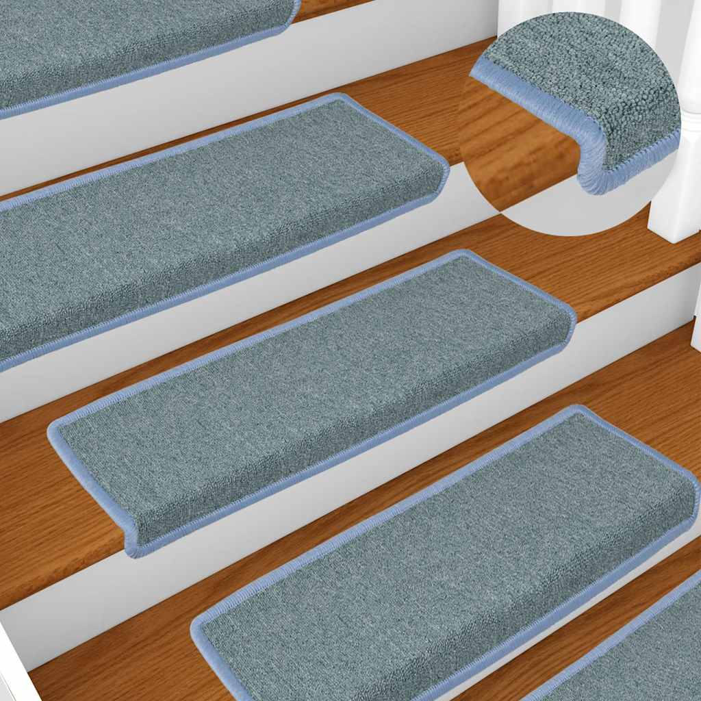 Tappetini per scale 30 pz 65x21x4 cm Blu mare con bordo rettangolare