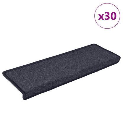 Tappetini per scale 30 pz 65x21x4 cm Grigio scuro e blu con bordo rettangolare
