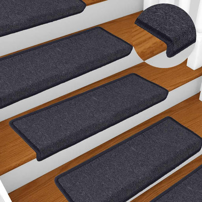 Tappetini per scale 30 pz 65x21x4 cm Grigio scuro e blu con bordo rettangolare