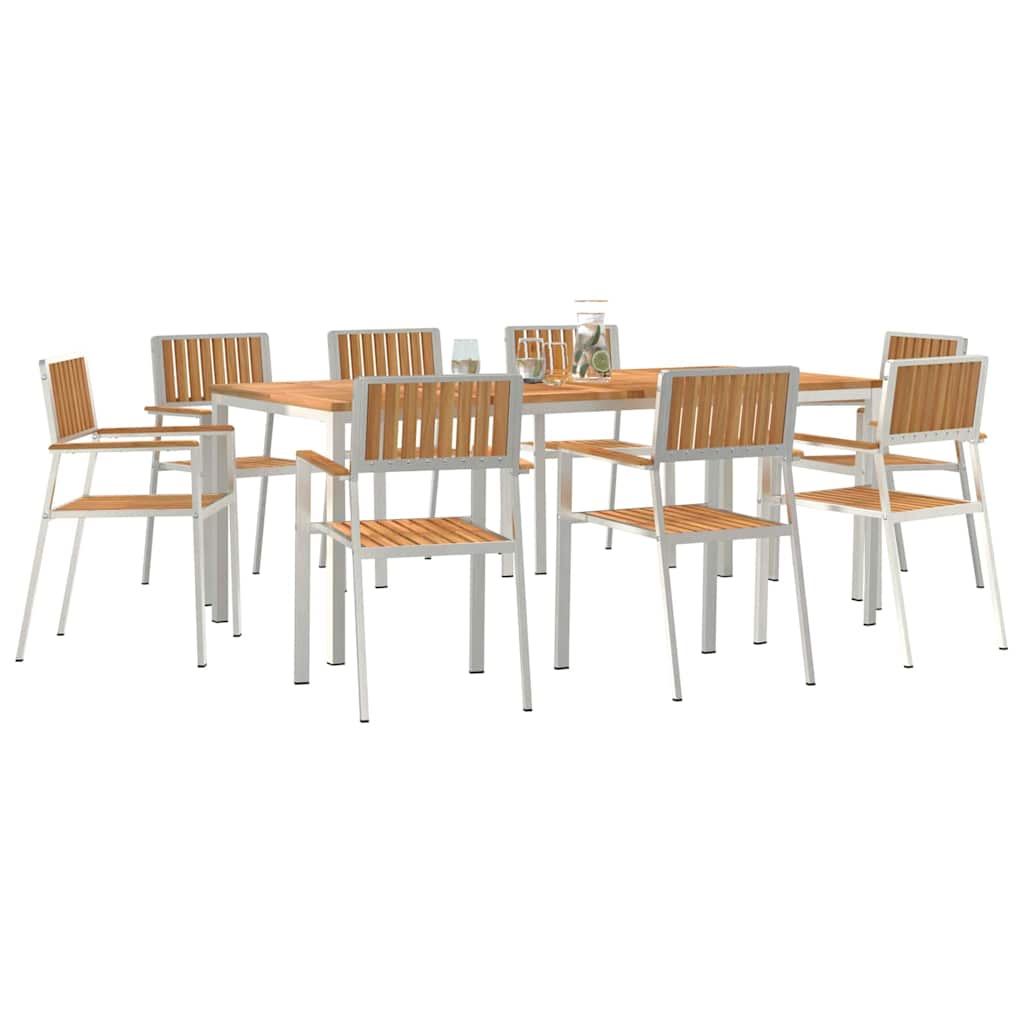 Set da pranzo per esterni 9 pcs Marrone Legno di teak solido