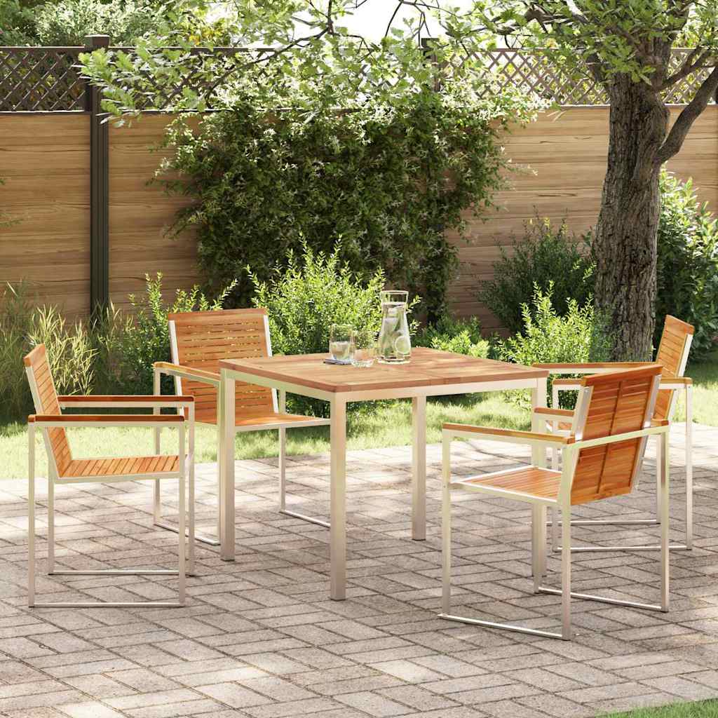 Set da Pranzo per Giardino 5 pcs Marrone Legno di teak solido