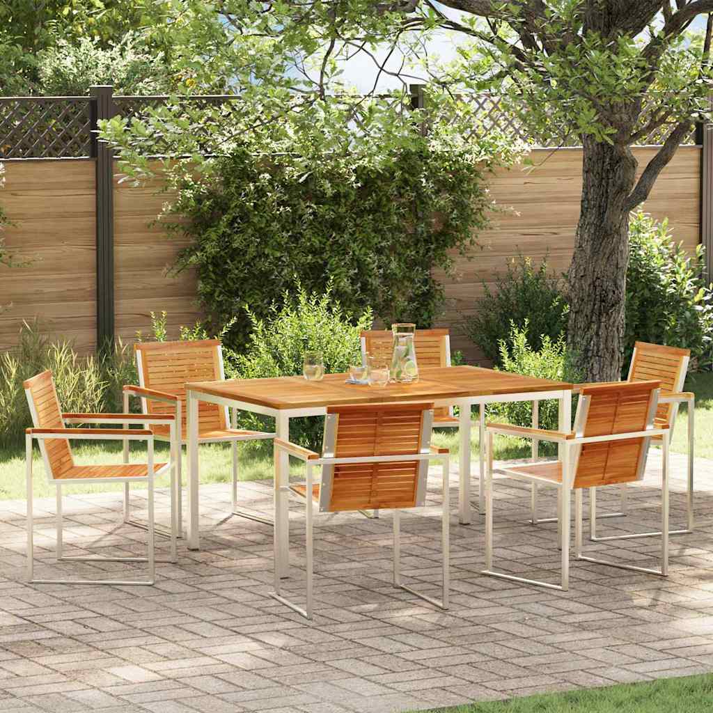 Set da Pranzo per Giardino 7 pcs Marrone Legno di teak solido