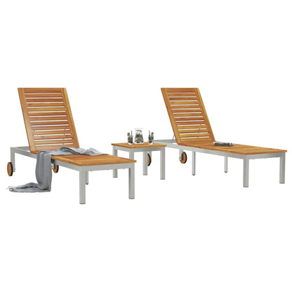 Lettino 2-persona 3 pcs Marrone Legno di Acacia Massello