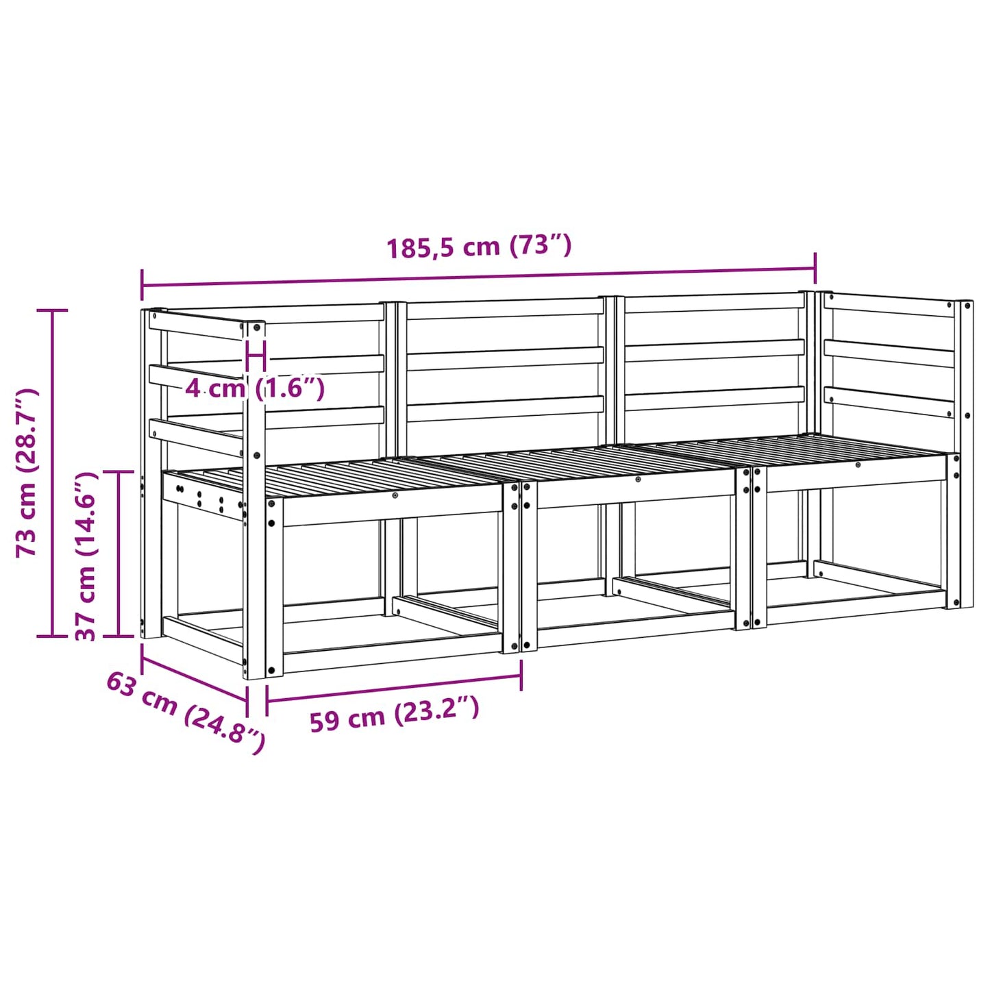 Set di divani da esterno 3 pcs Naturale