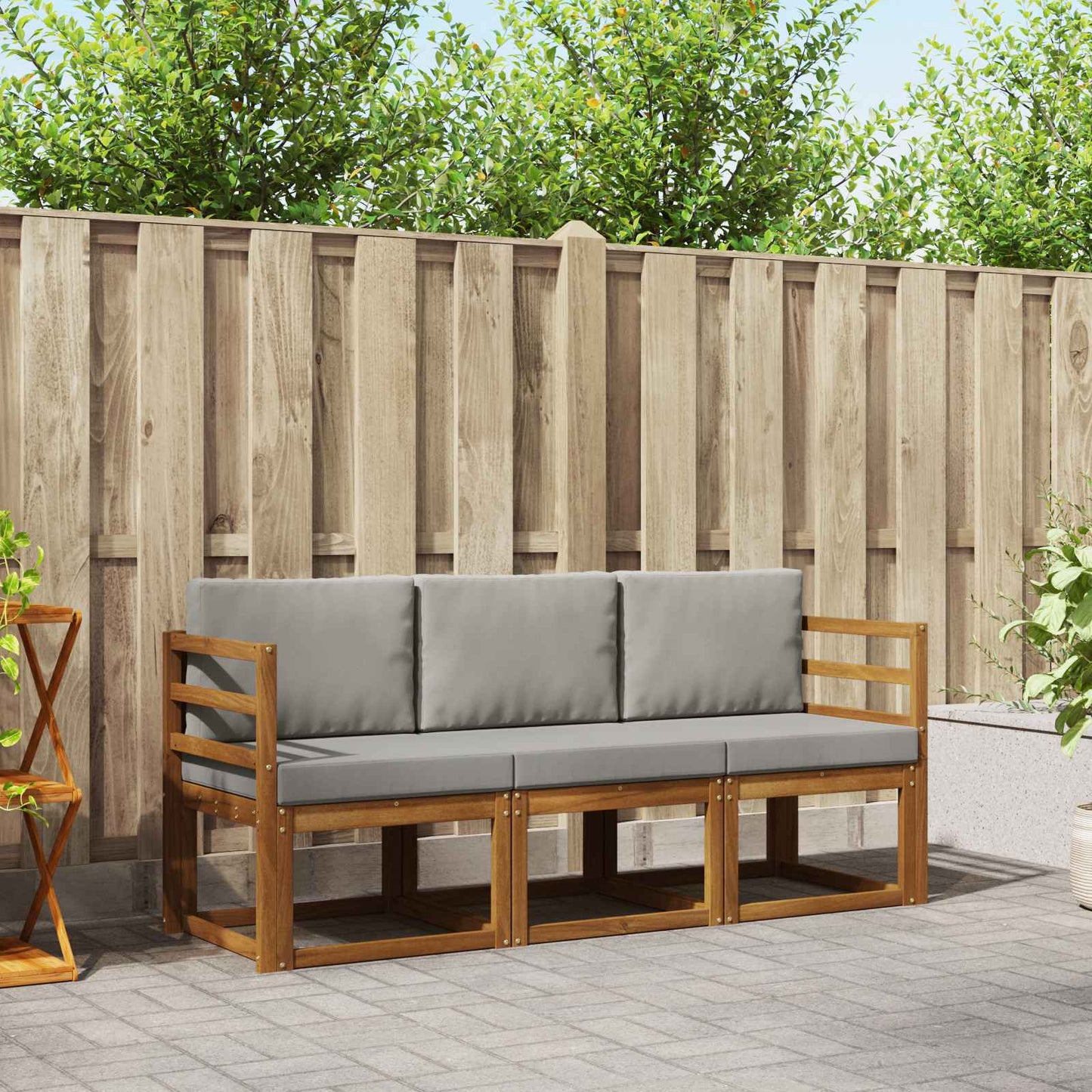 Set di divani da esterno 3 pcs Grigio Naturale e Chiaro