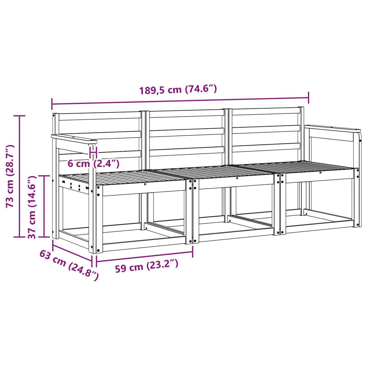 Set di divani da esterno 3 pcs Naturale