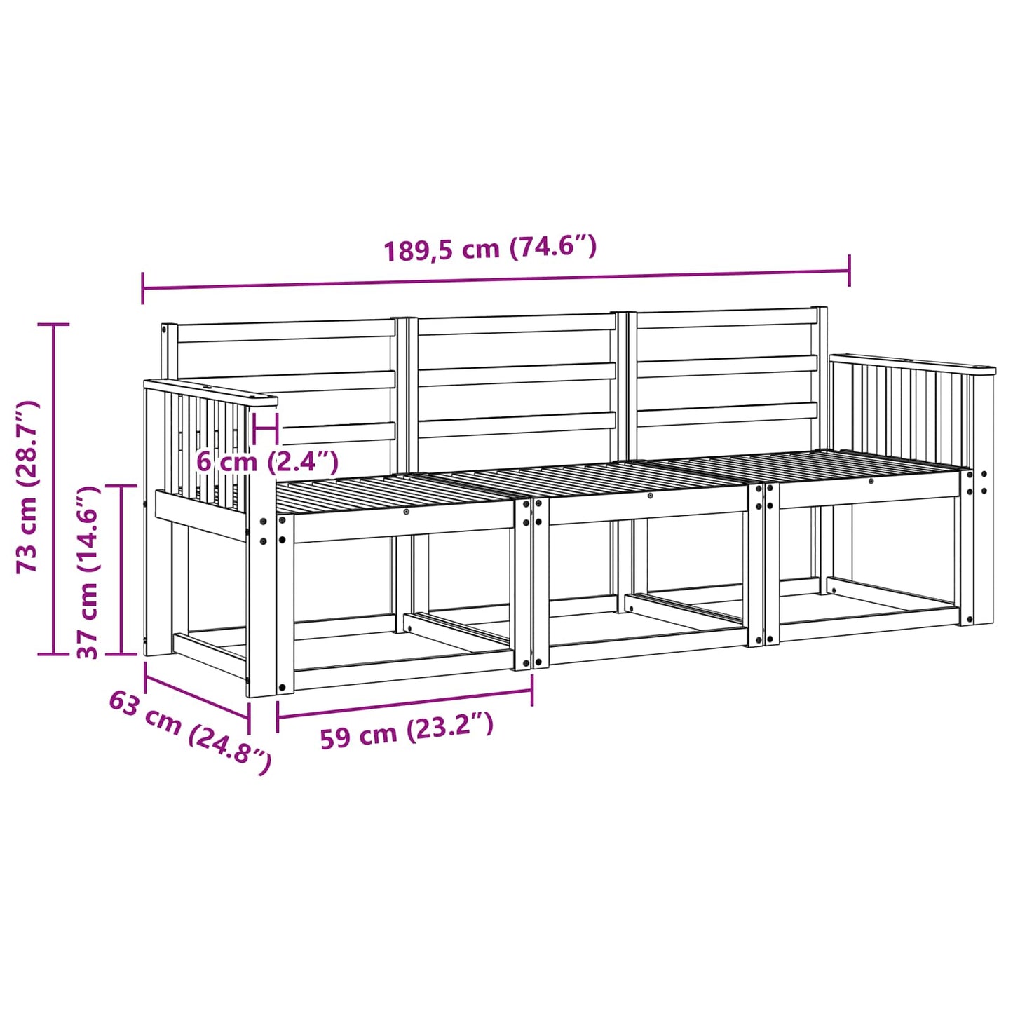 Set di divani da esterno 3 pcs Naturale