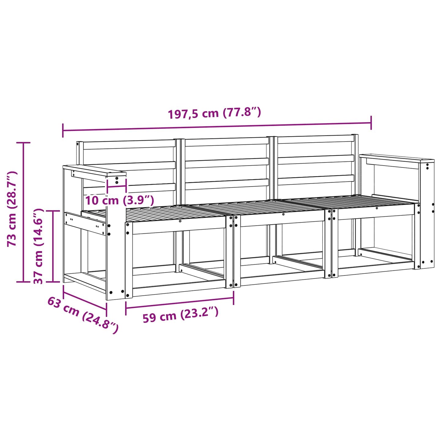 Set di divani da esterno 3 pcs Naturale