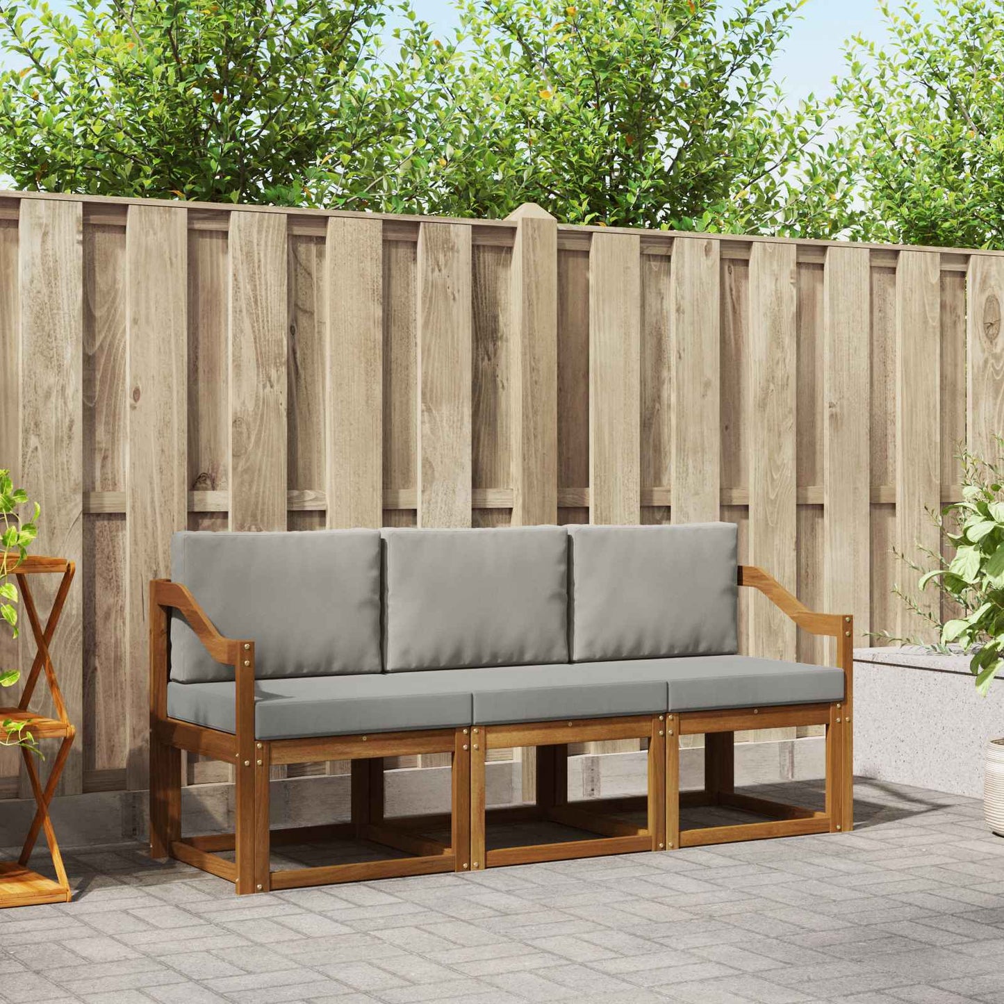 Set di divani da esterno 3 pcs Grigio Naturale e Chiaro
