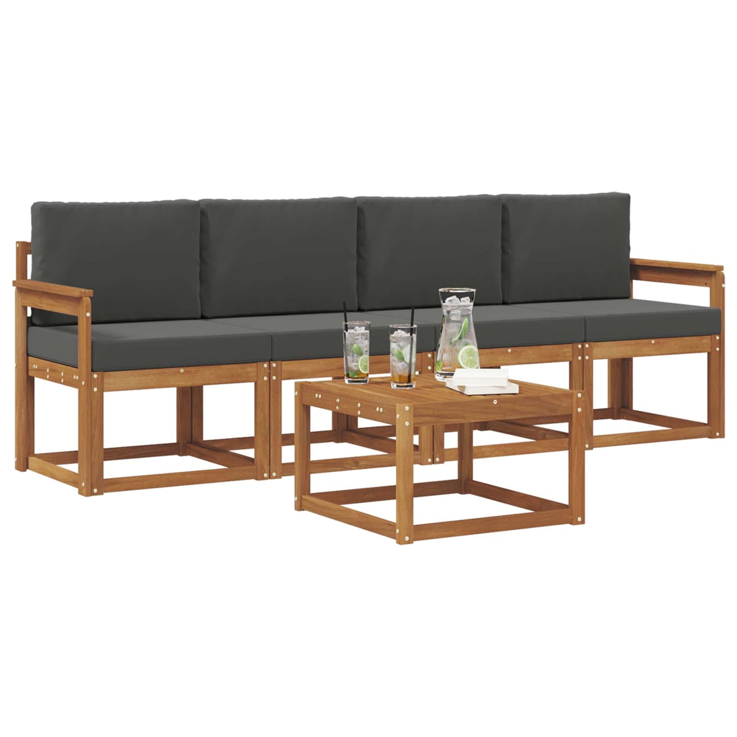 Set di divani da esterno con cuscino 5 pcs Naturale e Antracite