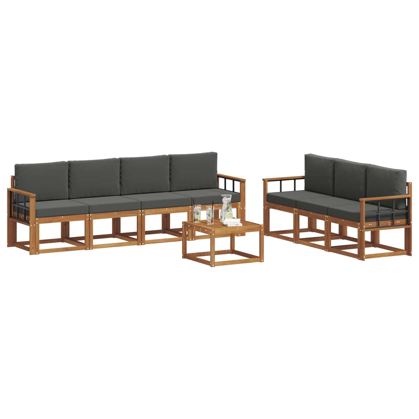 Set di divani da esterno con cuscino 8 pcs Naturale e Antracite