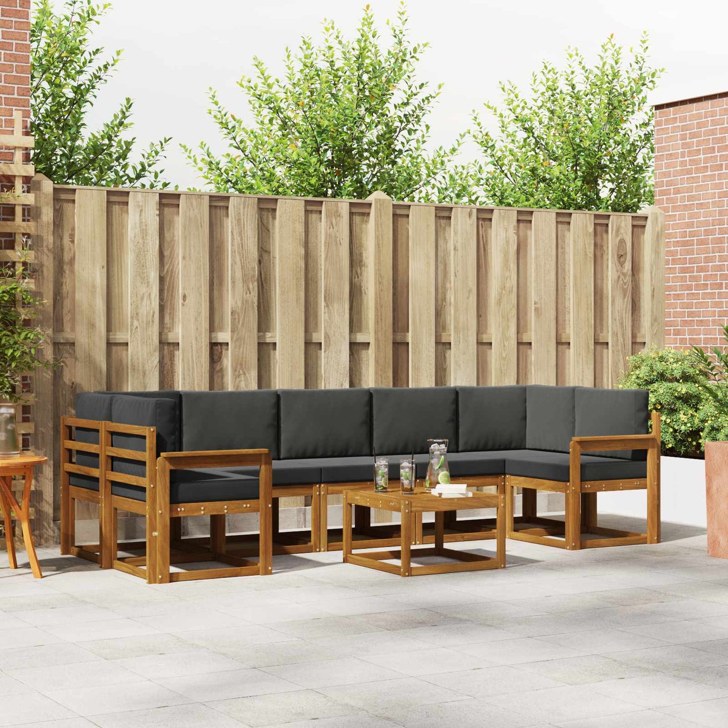 Set di divani da esterno con cuscino 8 pcs Naturale e Antracite
