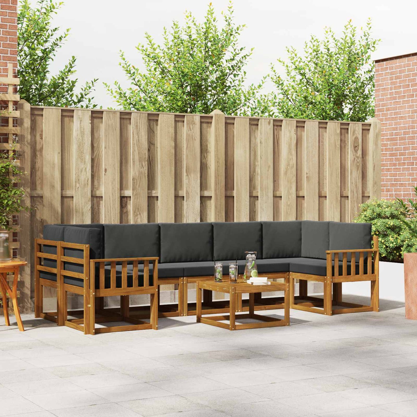 Set di divani da esterno con cuscino 8 pcs Naturale e Antracite