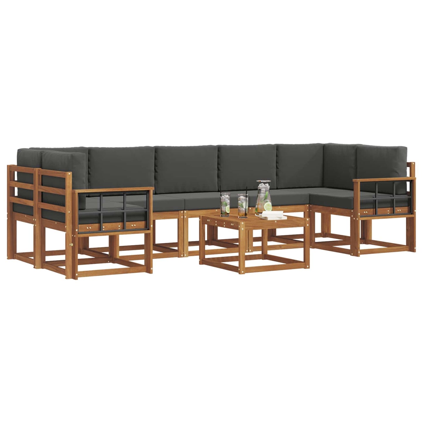 Set di divani da esterno con cuscino 8 pcs Naturale e Antracite