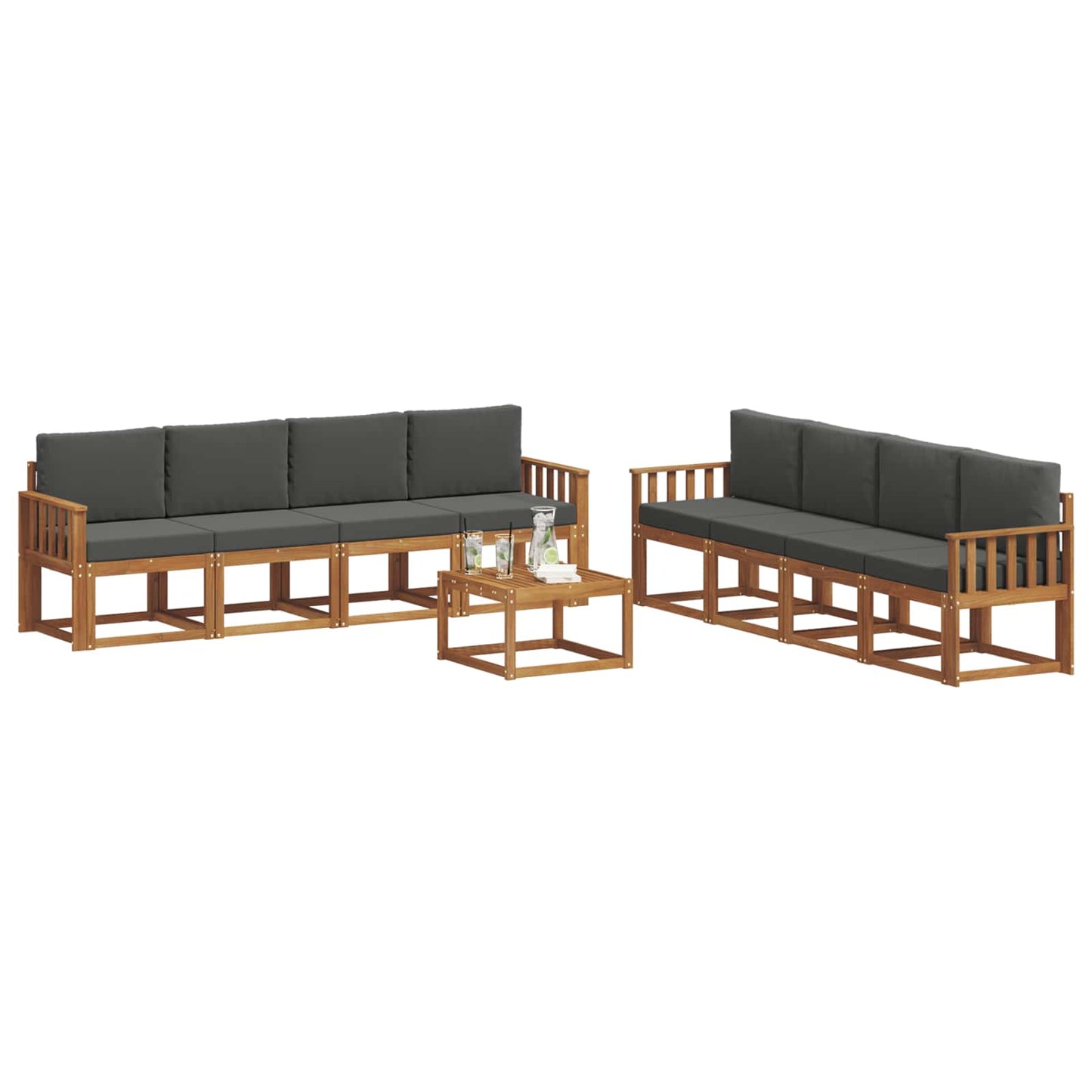Set di divani da esterno con cuscino 9 pcs Naturale e Antracite