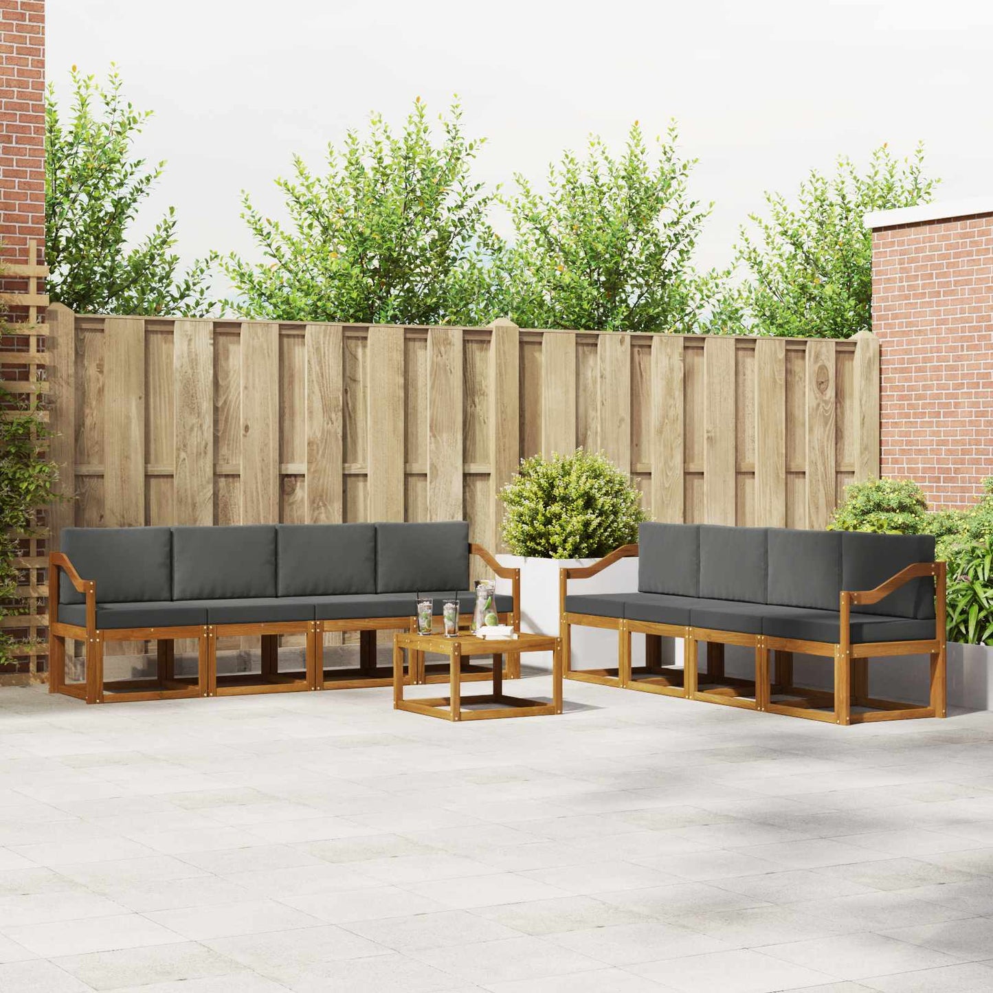 Set di divani da esterno con cuscino 9 pcs Naturale e Antracite