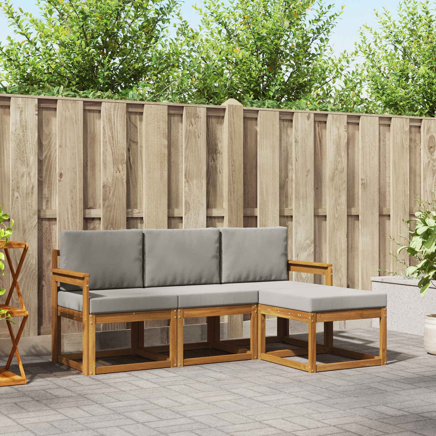 Set di divani da esterno 4 pcs Grigio Naturale e Chiaro