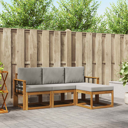 Set di divani da esterno 4 pcs Grigio Naturale e Chiaro