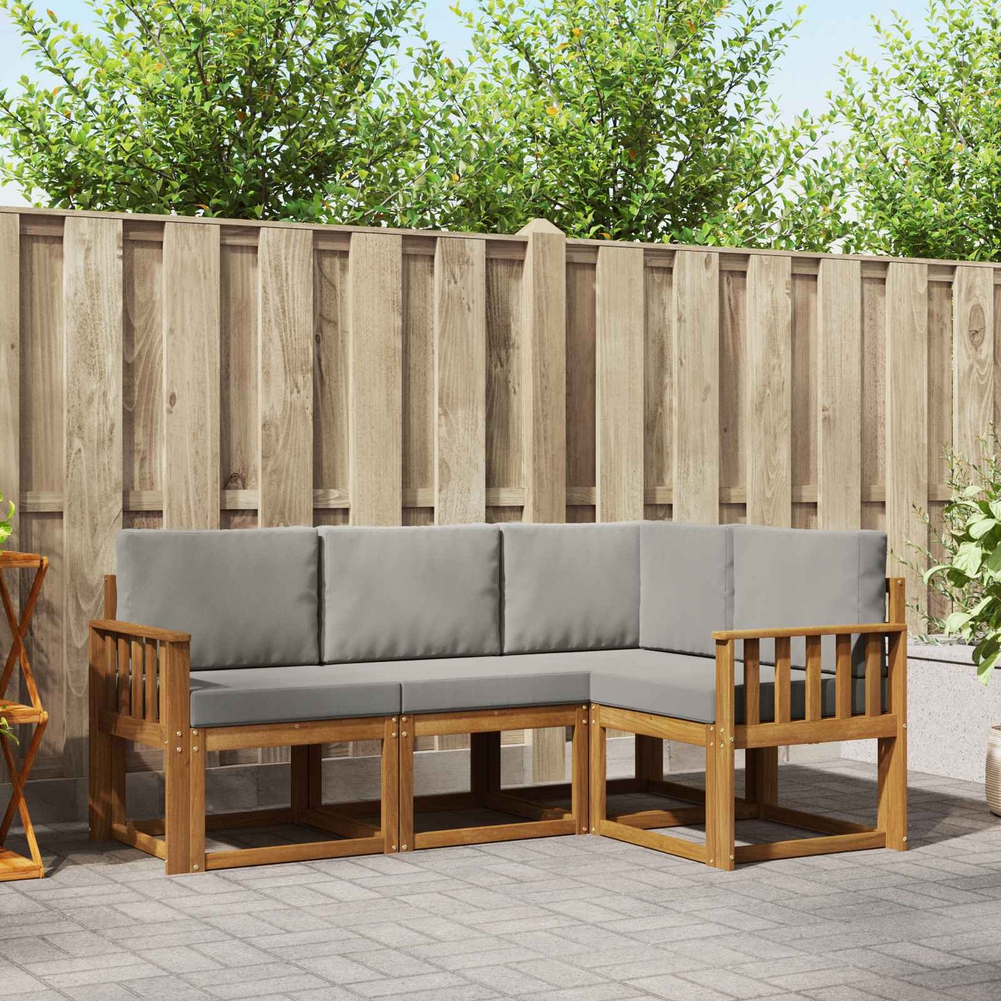 Set di divani da esterno 4 pcs Grigio Naturale e Chiaro
