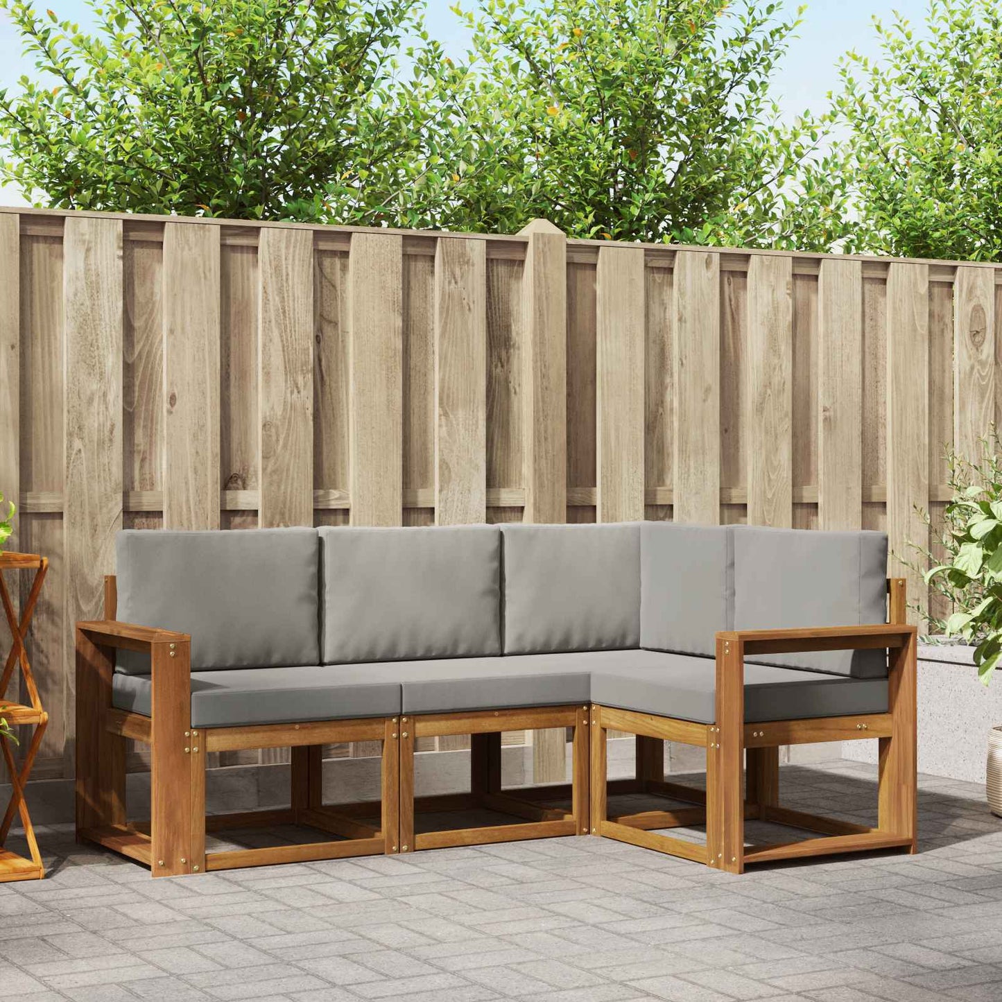 Set di divani da esterno 4 pcs Grigio Naturale e Chiaro