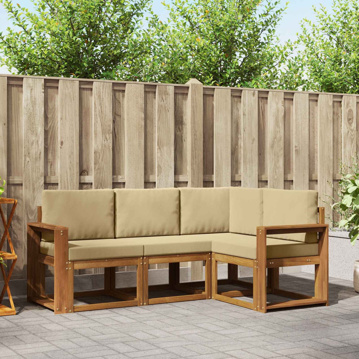 Set di divani da esterno con cuscino 4 pcs Naturale e Beige