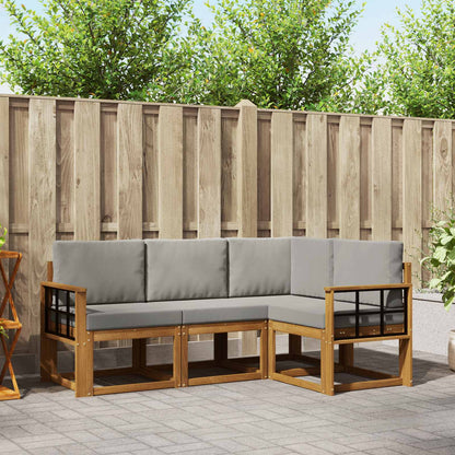 Set di divani da esterno 4 pcs Grigio Naturale e Chiaro