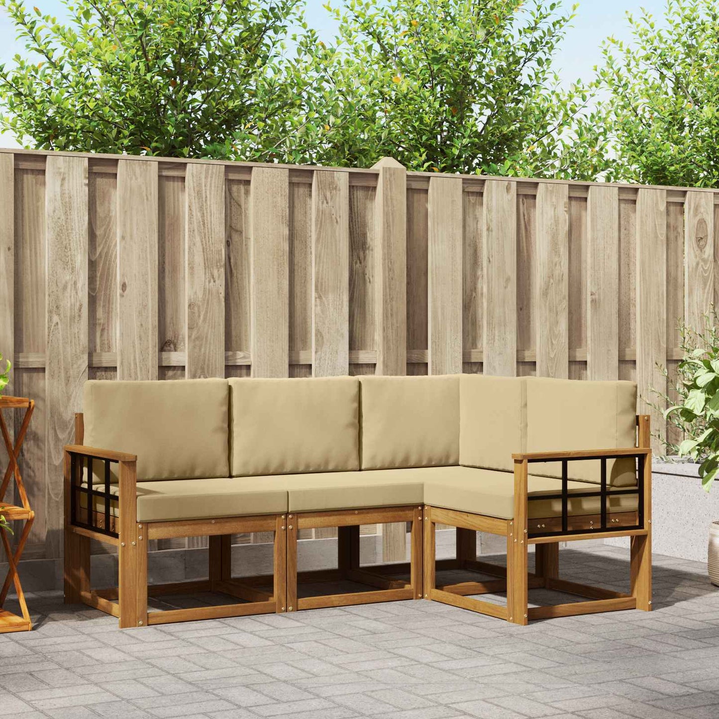 Set di divani da esterno con cuscino 4 pcs Naturale e Beige