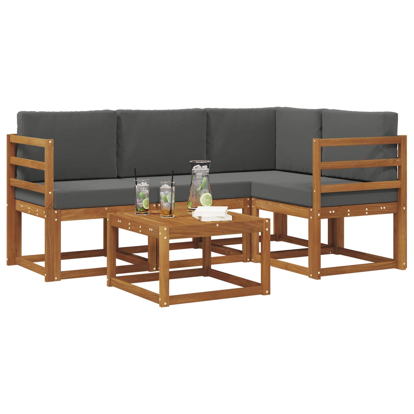Set di divani da esterno con cuscino 5 pcs Naturale e Antracite
