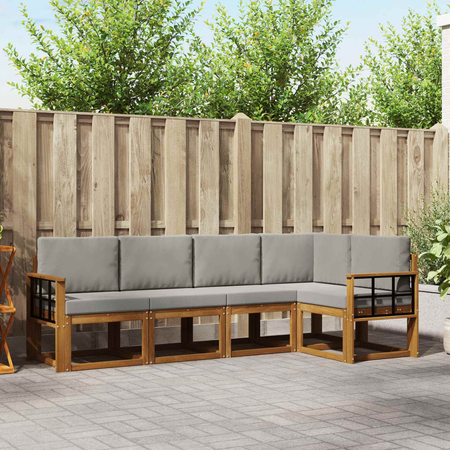 Set di divani con cuscino 5 pcs Grigio Naturale e Chiaro
