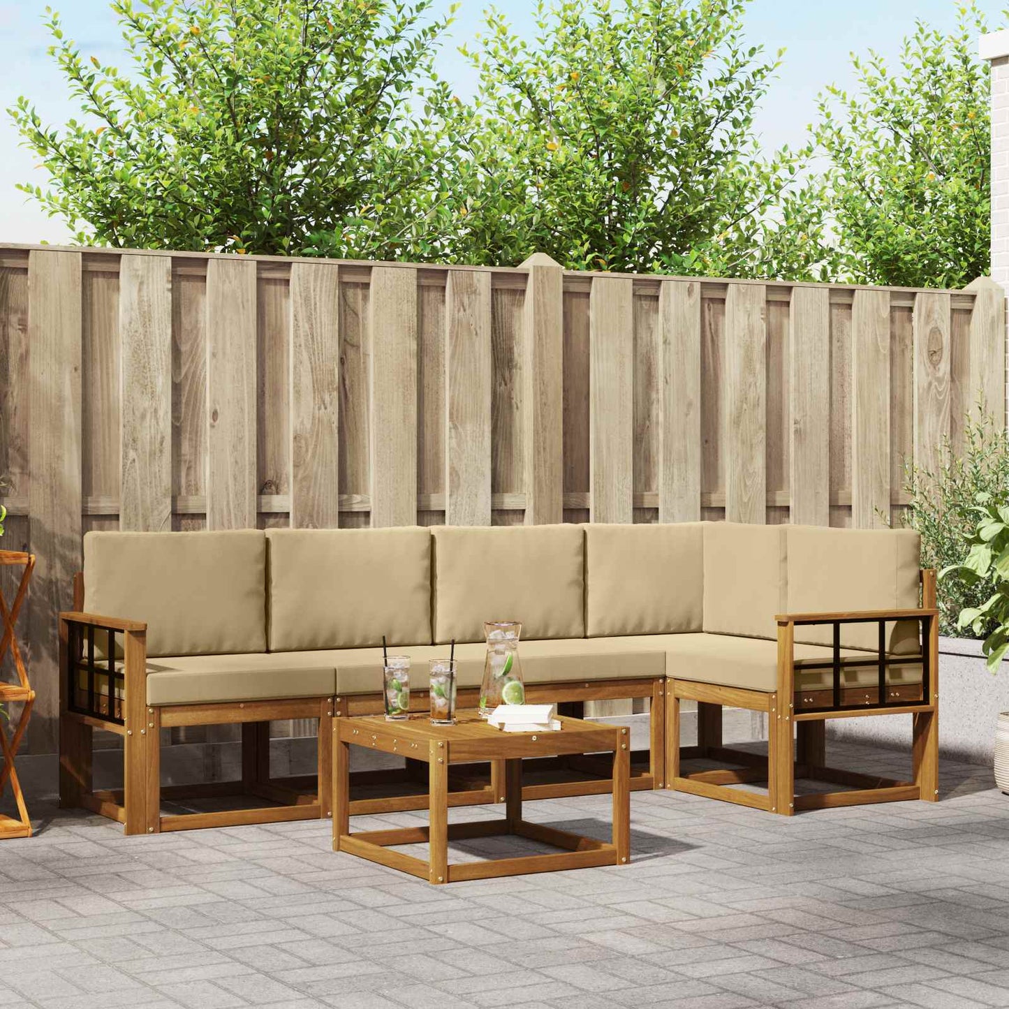 Set di divani con cuscino 6 pcs Naturale e Beige