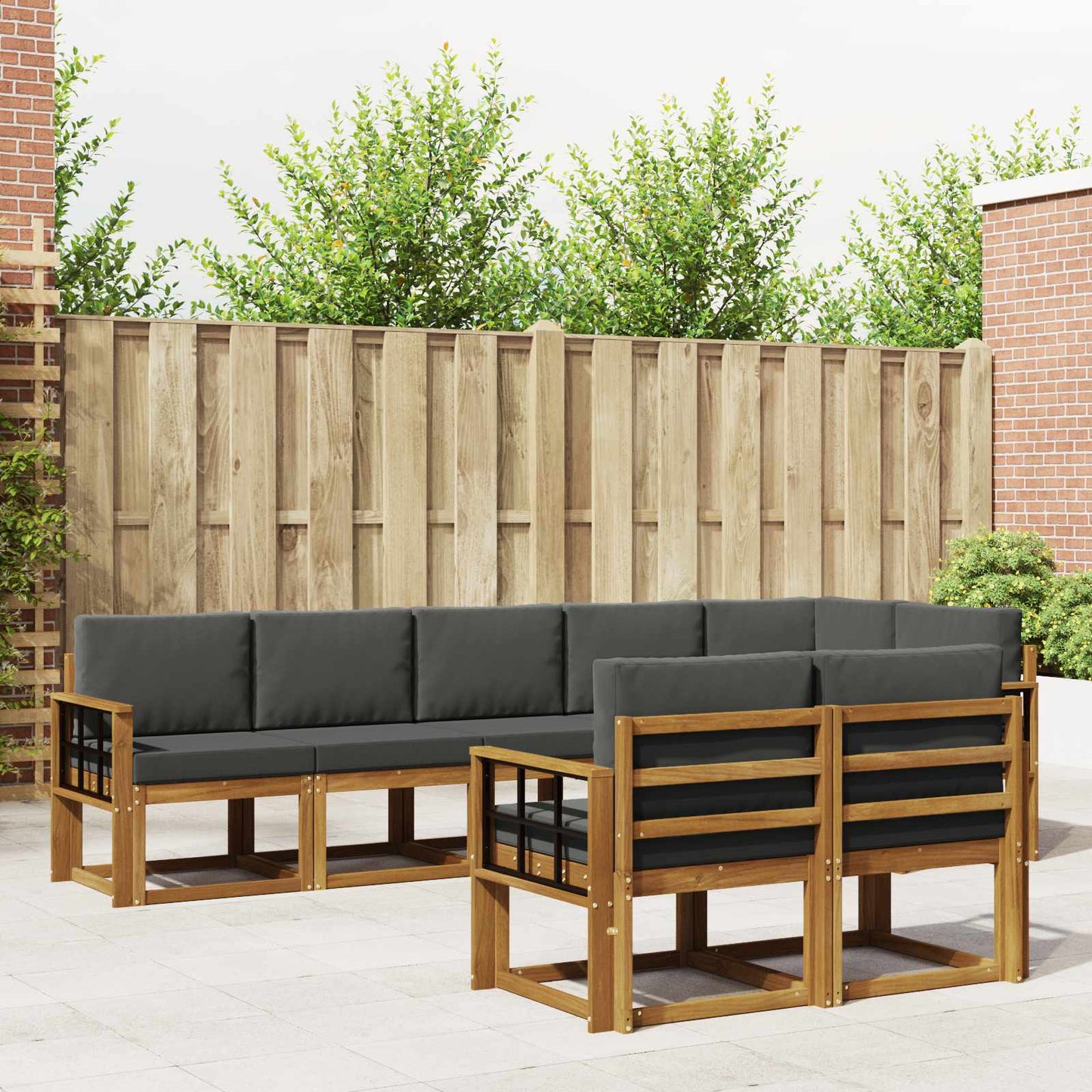 Set di divani da esterno con cuscino 8 pcs Naturale e Antracite