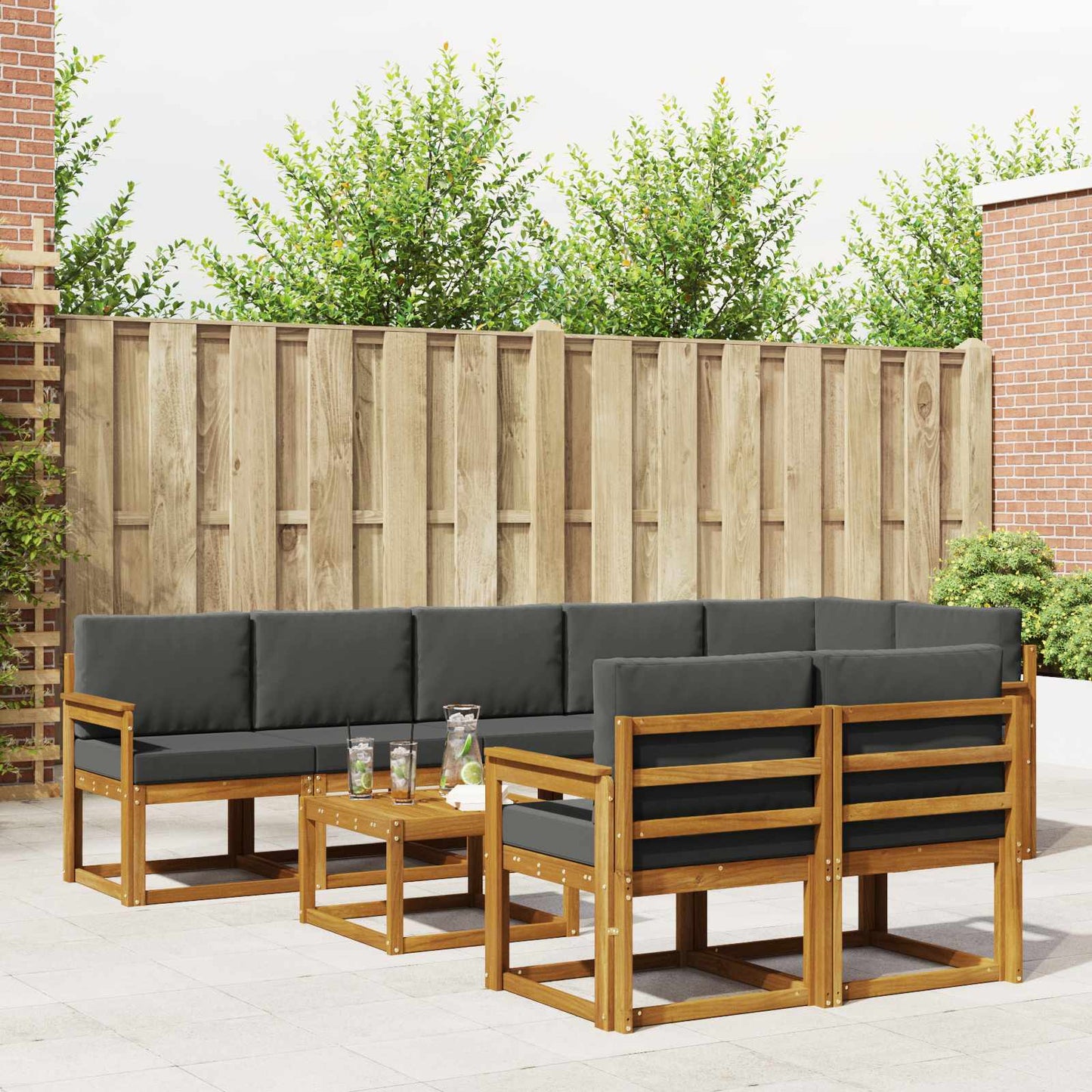 Set di divani da esterno con cuscino 9 pcs Naturale e Antracite