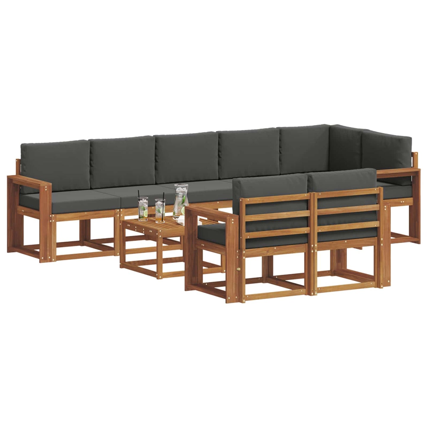 Set di divani da esterno con cuscino 9 pcs Naturale e Antracite