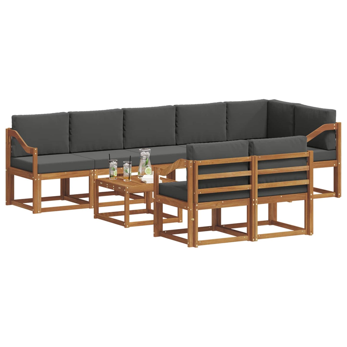 Set di divani da esterno con cuscino 9 pcs Naturale e Antracite