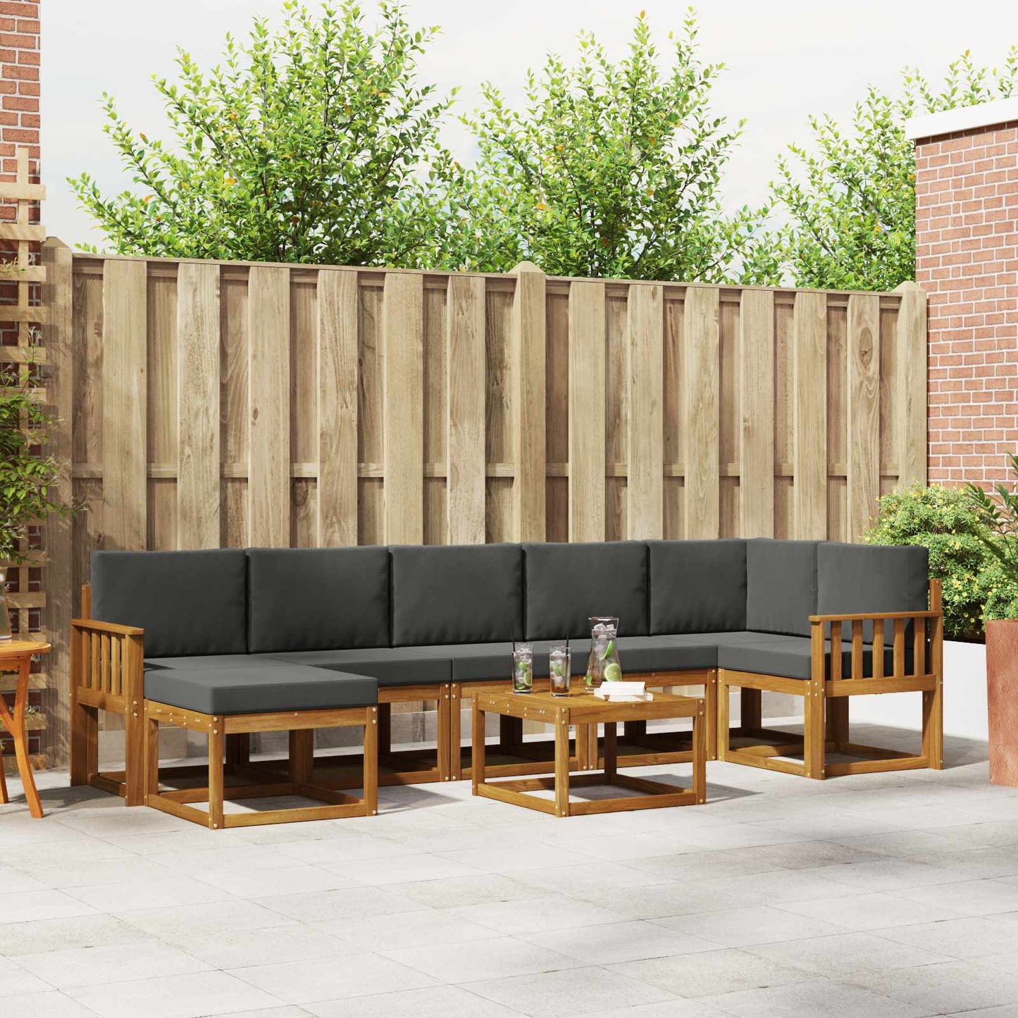 Set di divani da esterno con cuscino 8 pcs Naturale e Antracite
