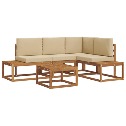Set di divani da esterno con cuscino 5 Pezzo Naturale e Beige