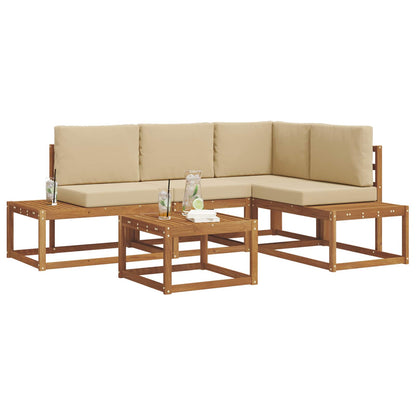 Set di divani da esterno con cuscino 5 Pezzo Naturale e Beige